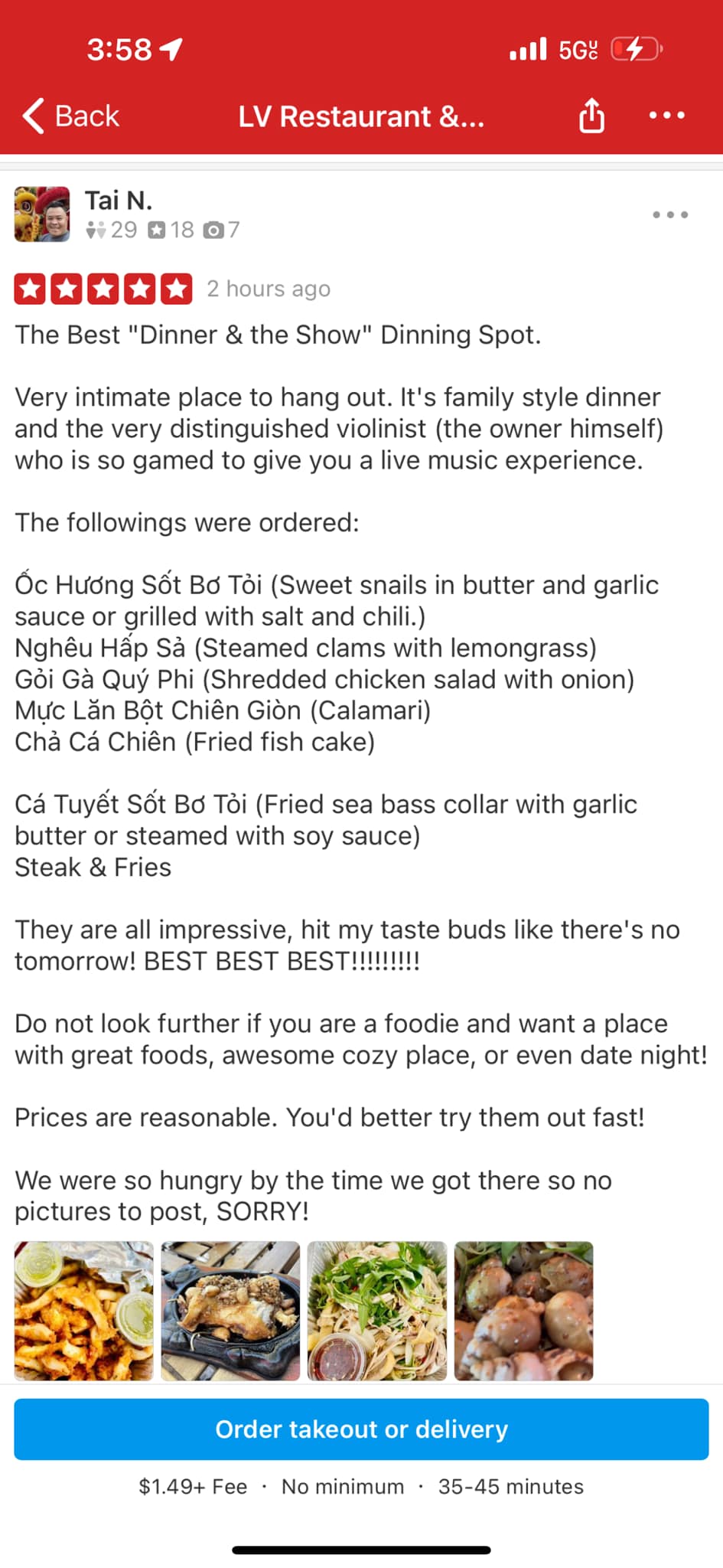 LV RESTAURANT & LOUNGE Menu