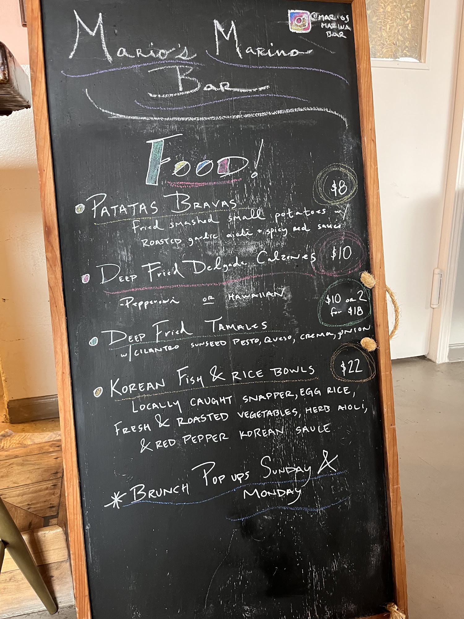 Mario's Marina Bar Menu