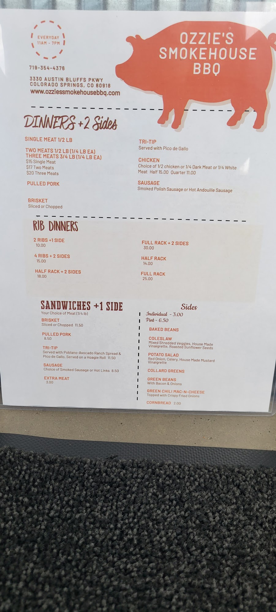 Ozzie's Smokehouse BBQ Menu