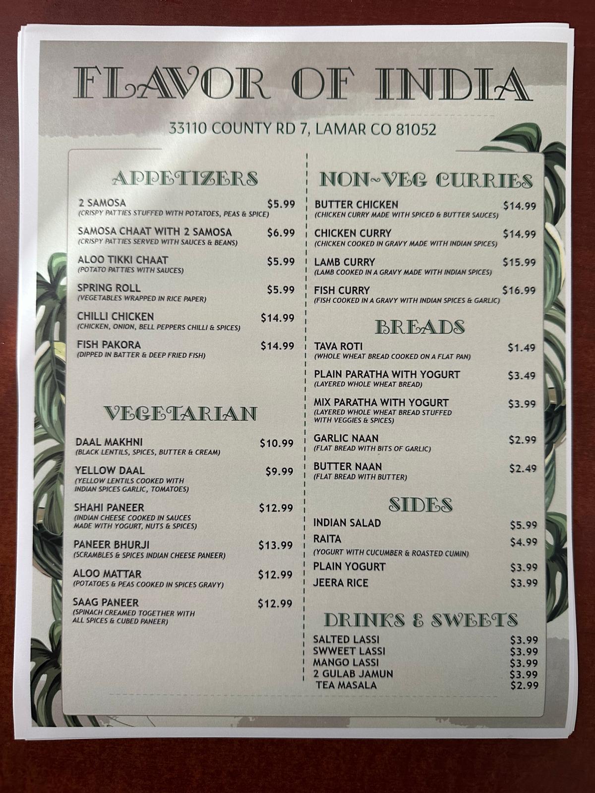 Flavor Of India Menu