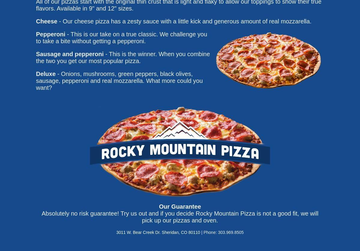 Rocky Mountain Pizza Menu