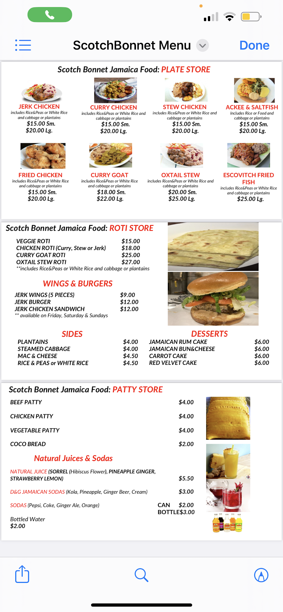 Scotch Bonnet Menu