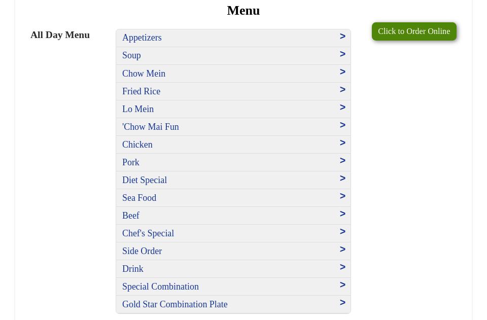 Gold Star Chinese Restaurant Menu