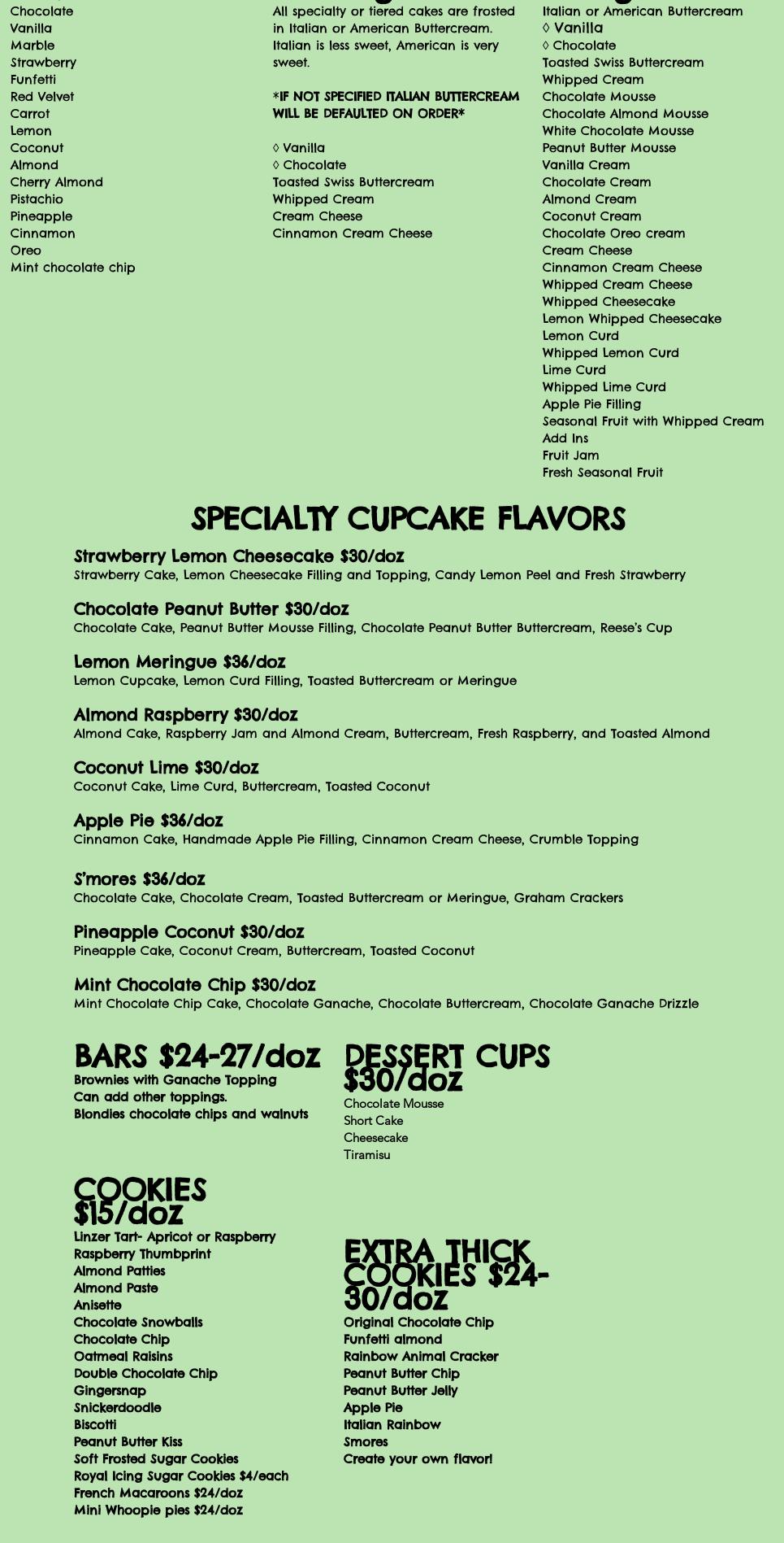 Palmieri's Cakes By Rachel Menu