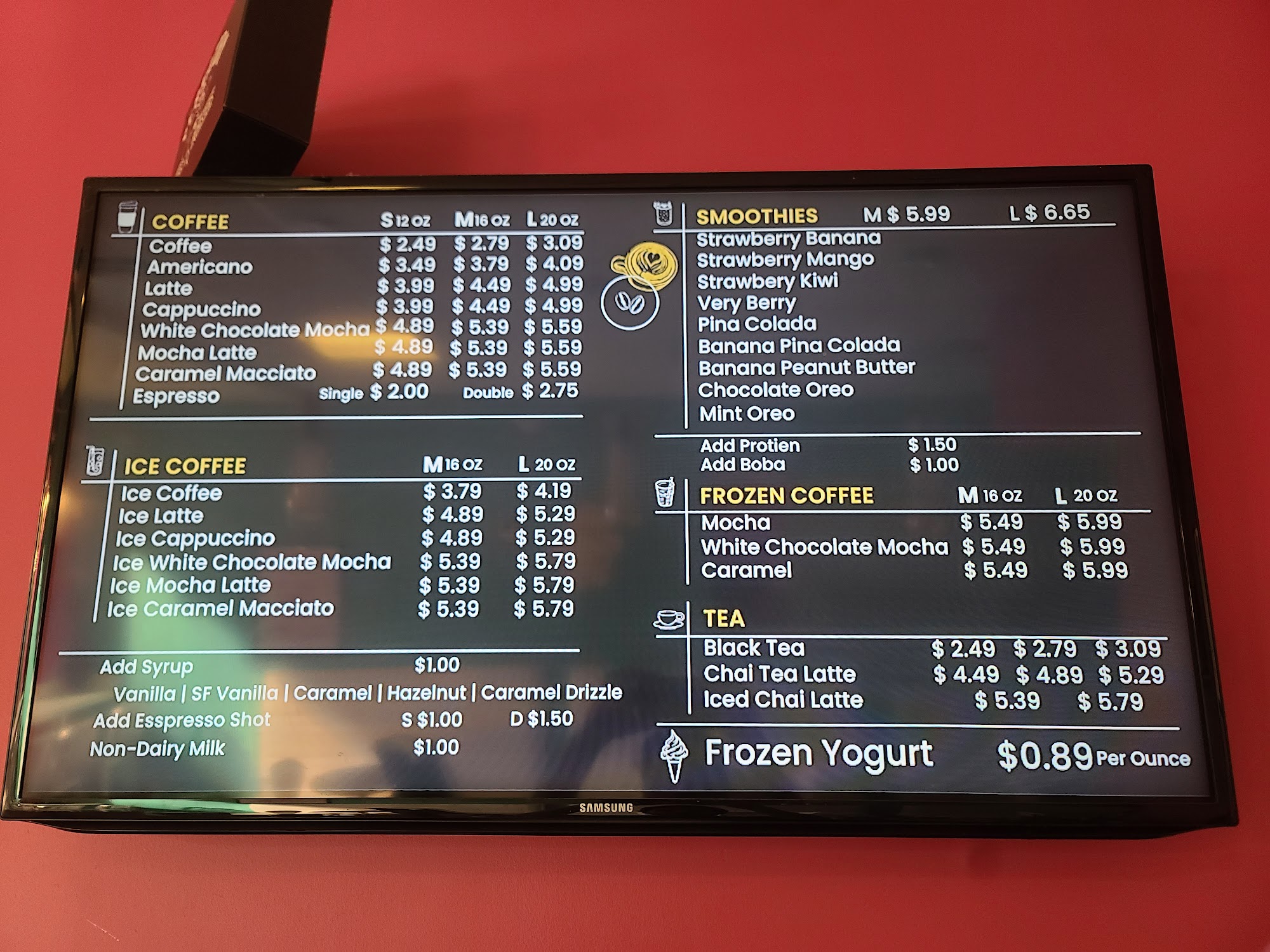 Froyo World Menu