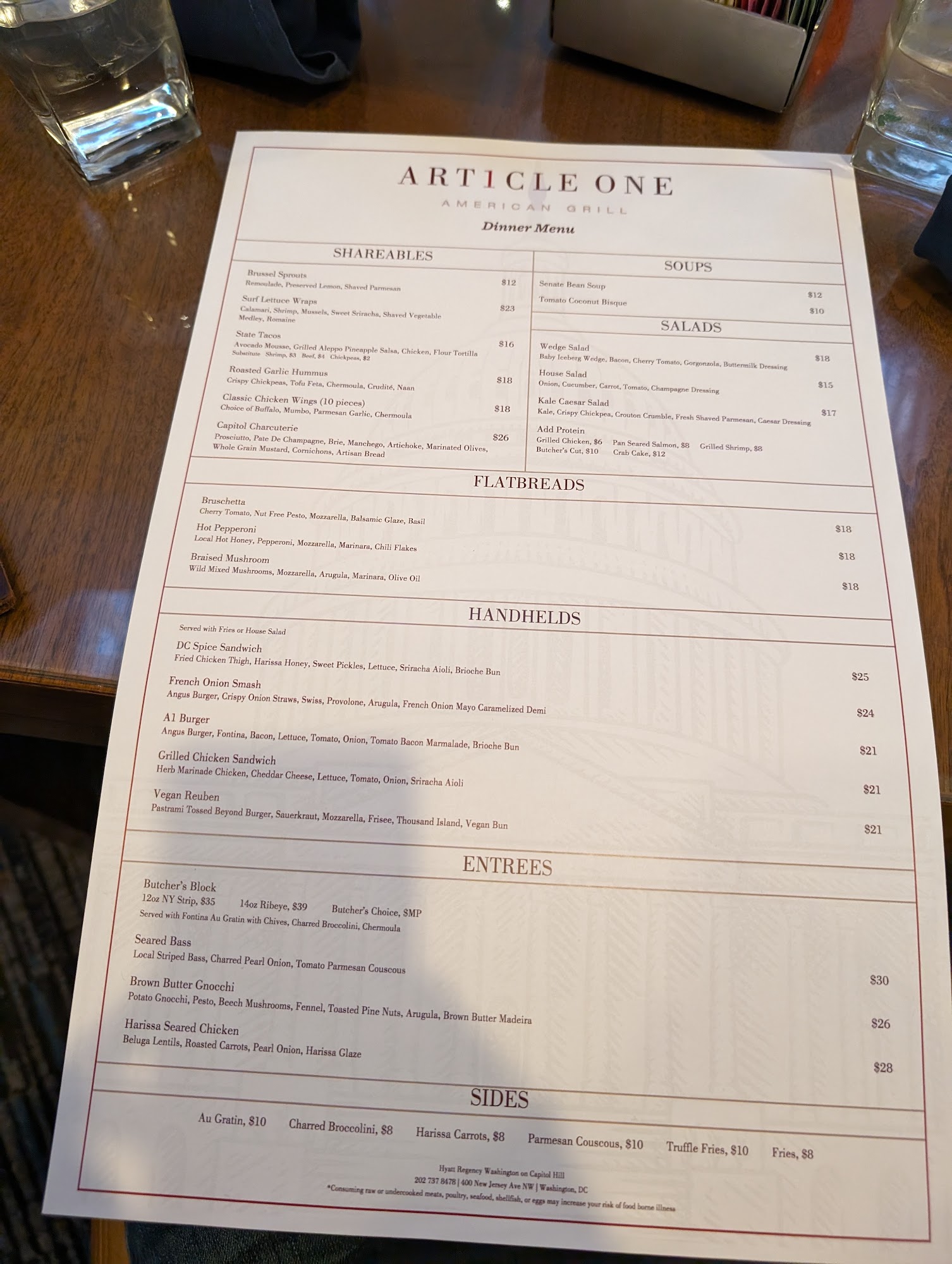 Article One - American Grill Menu