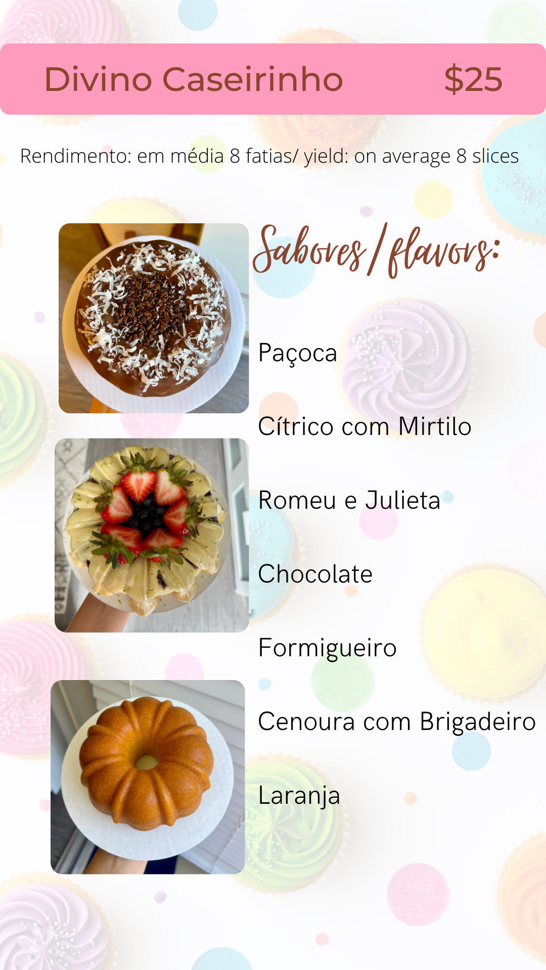 Divino Amor Cakes Menu