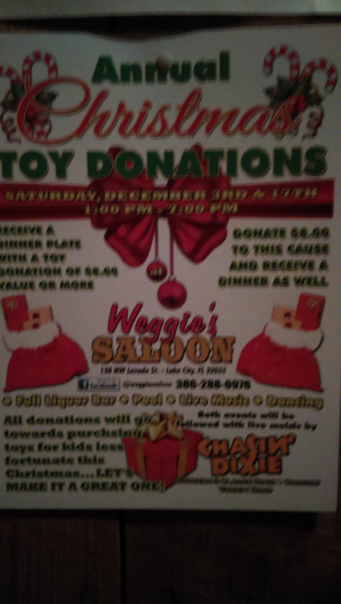 Weggie's Saloon Menu