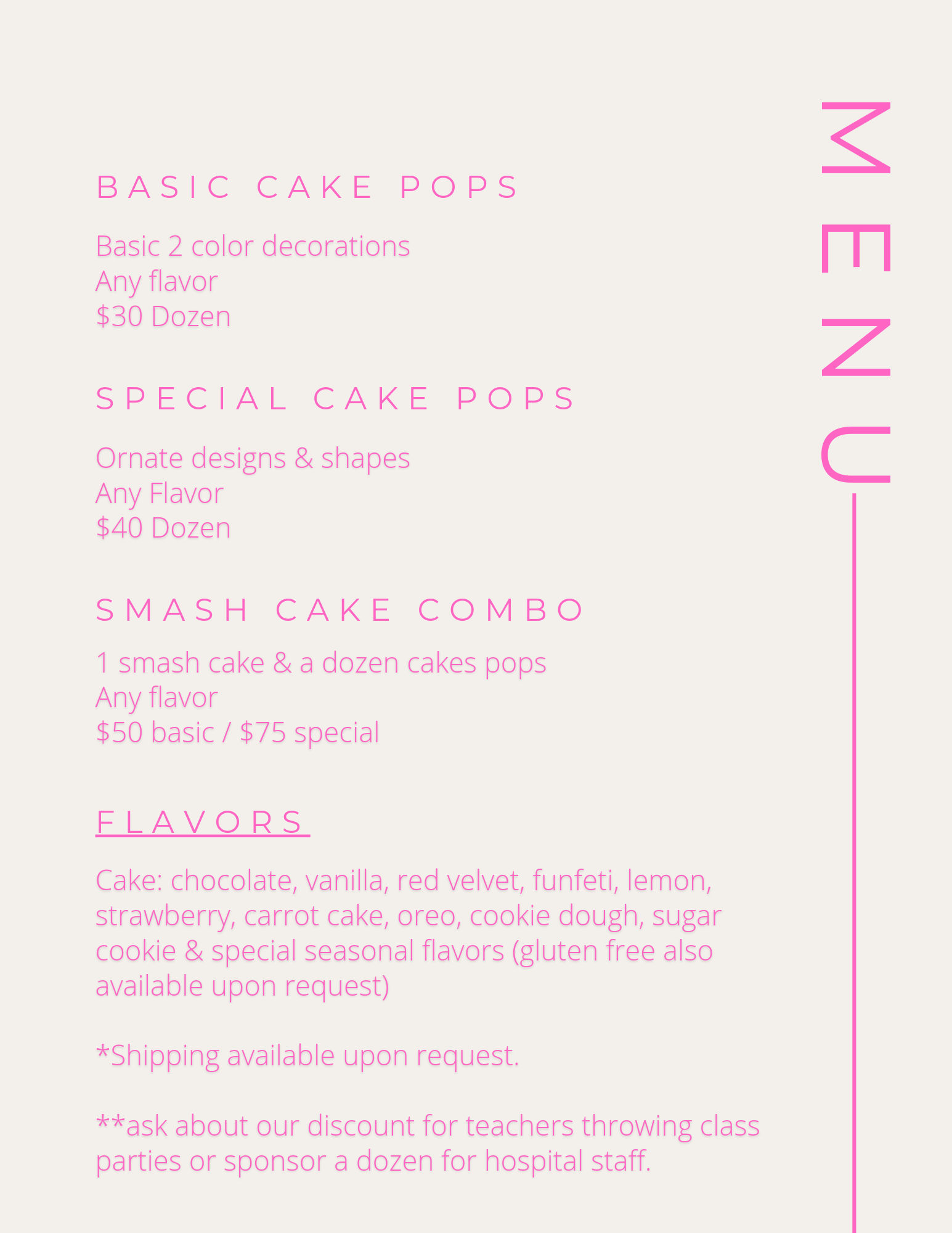 Casie's Cake Pops Menu