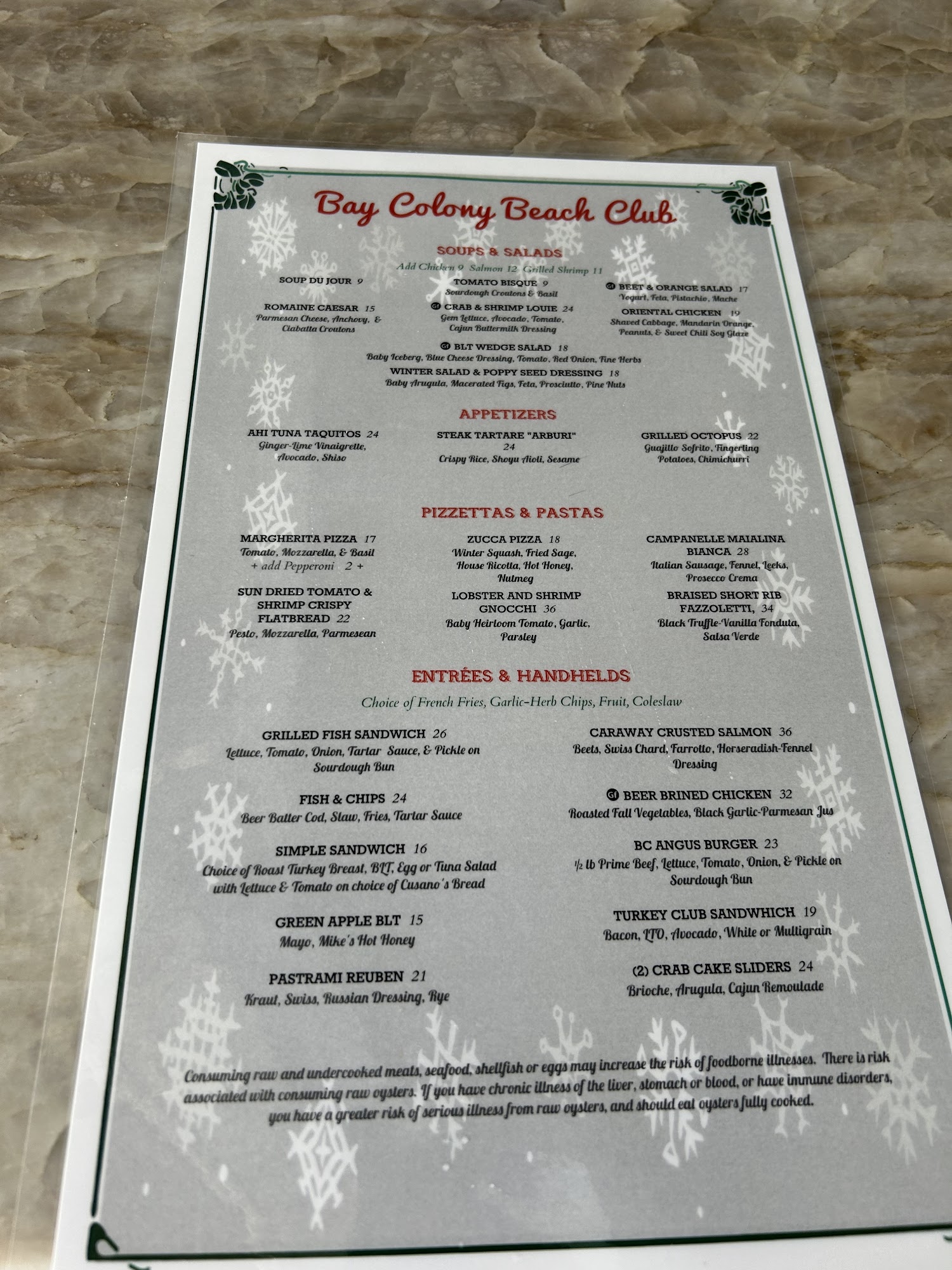 Bay Colony Beach Club Menu
