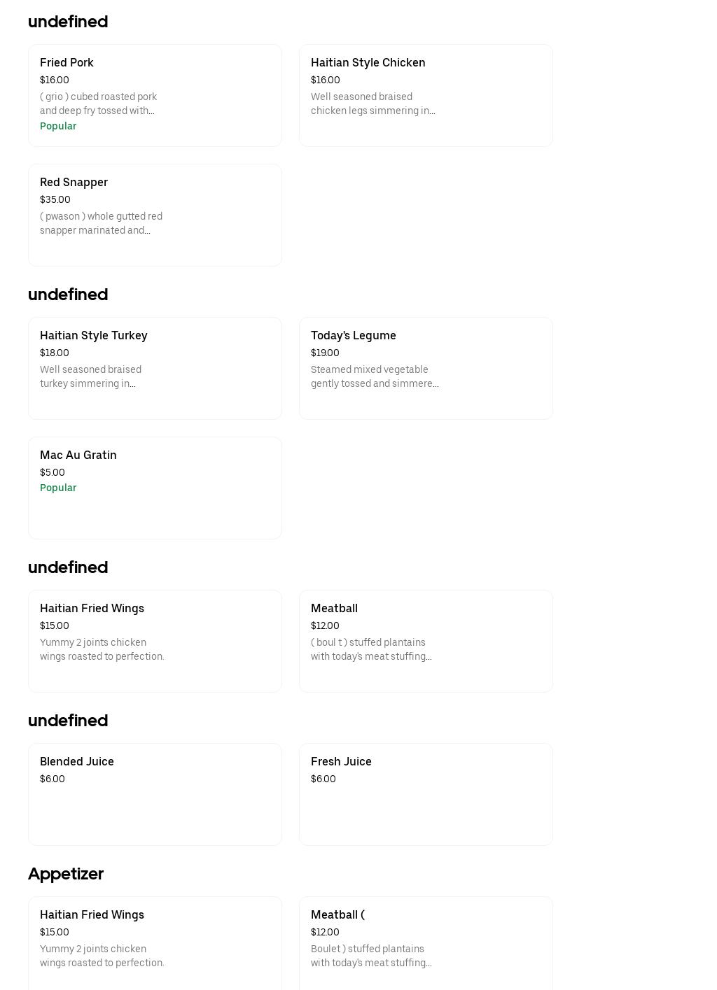 Rickema Food Services LLC Menu