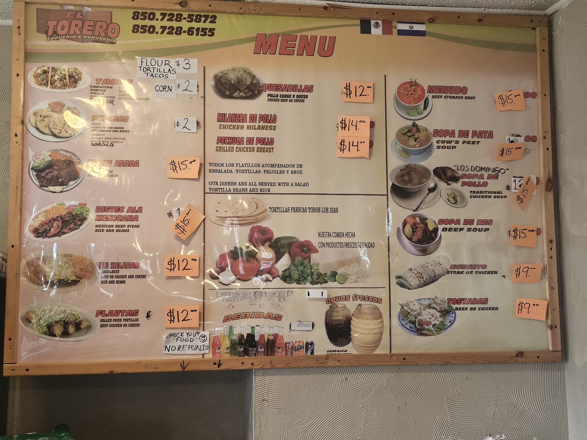 El Torero Restaurante Quincy Fl. Menu