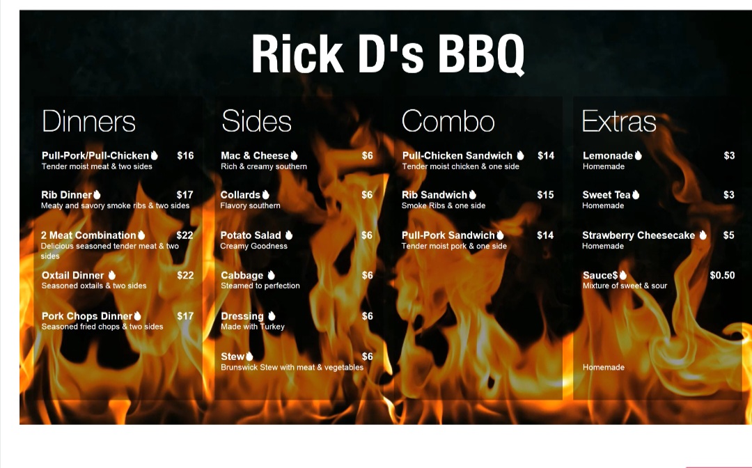 Rick D's BBQ & more Menu