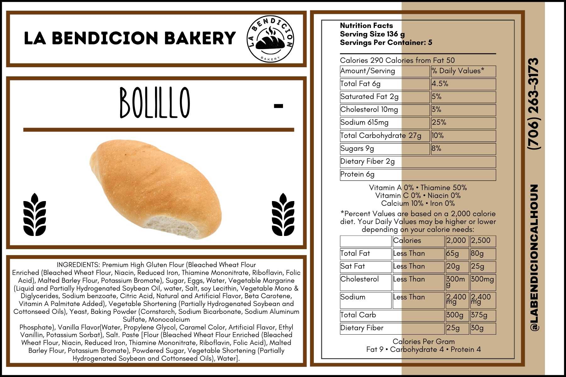 La Bendicion Bakery Menu