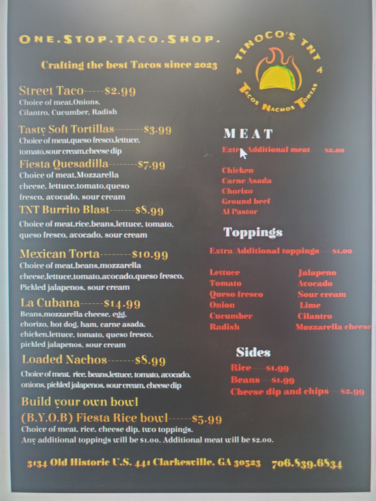 Tinoco's Tnt Tacos Nachos Tortas, Clarkesville - Menu, Reviews (37 