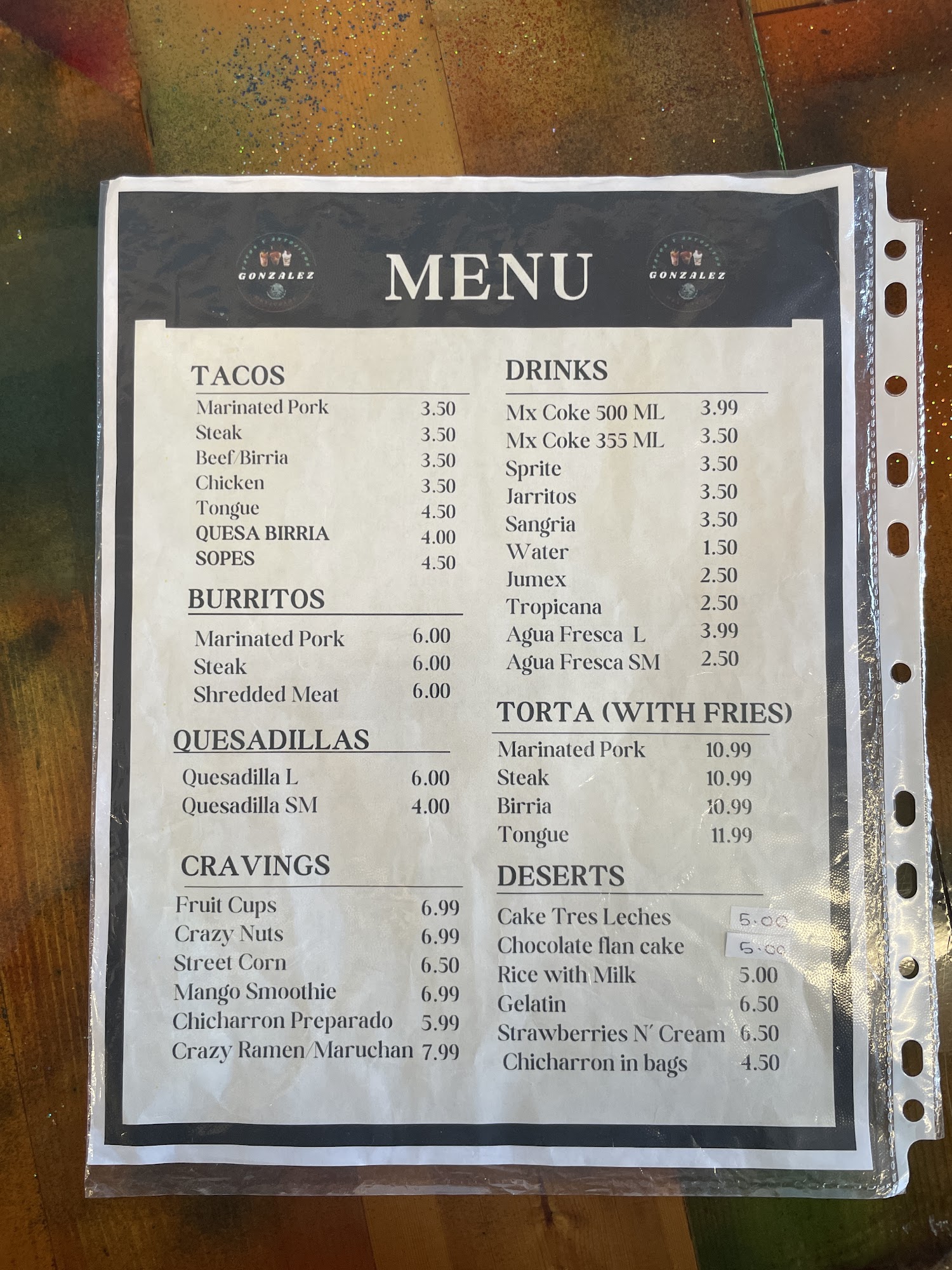 Gonzalez tacos y antojitos mexicanos Menu