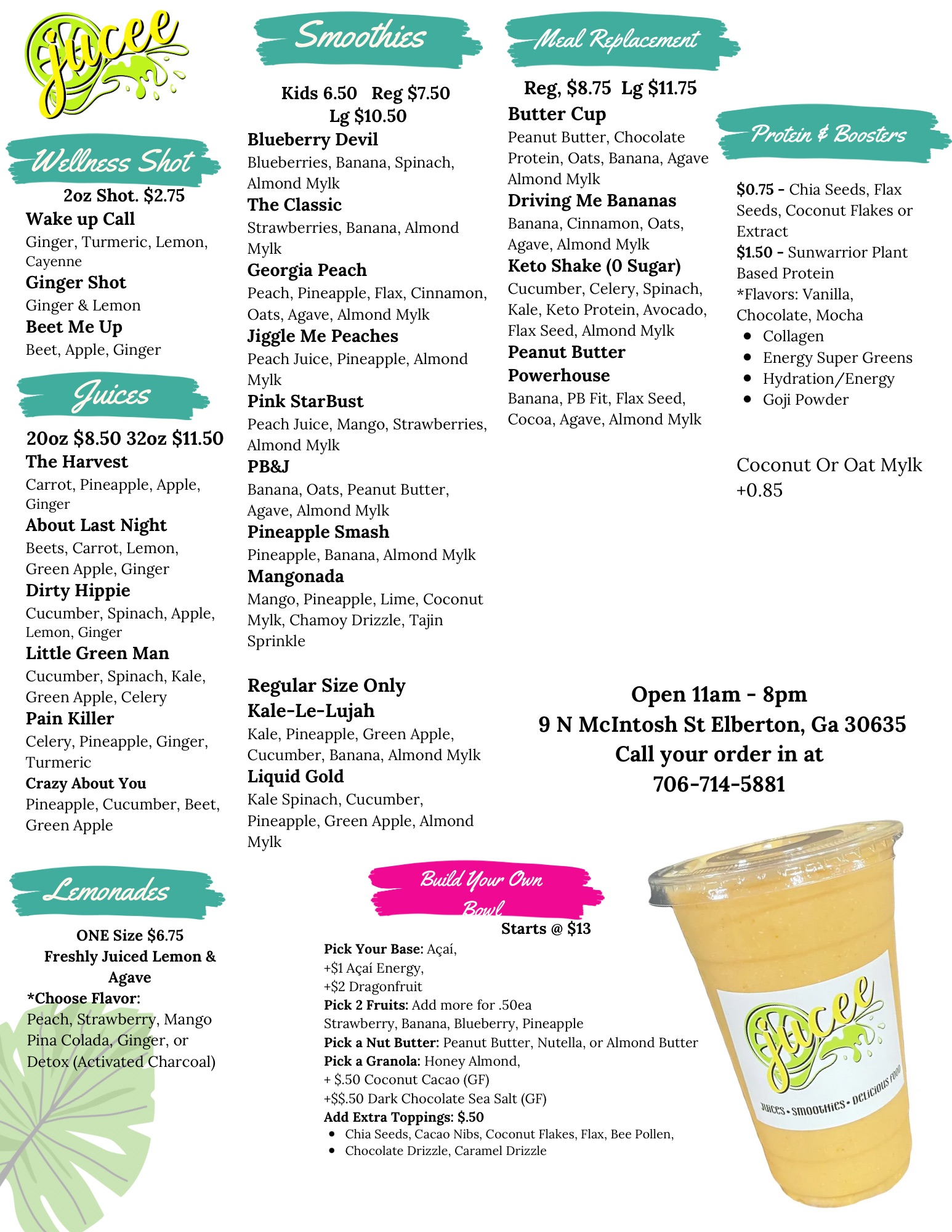 JUCEE Plus (+) Smoothie and Wine Bar Menu