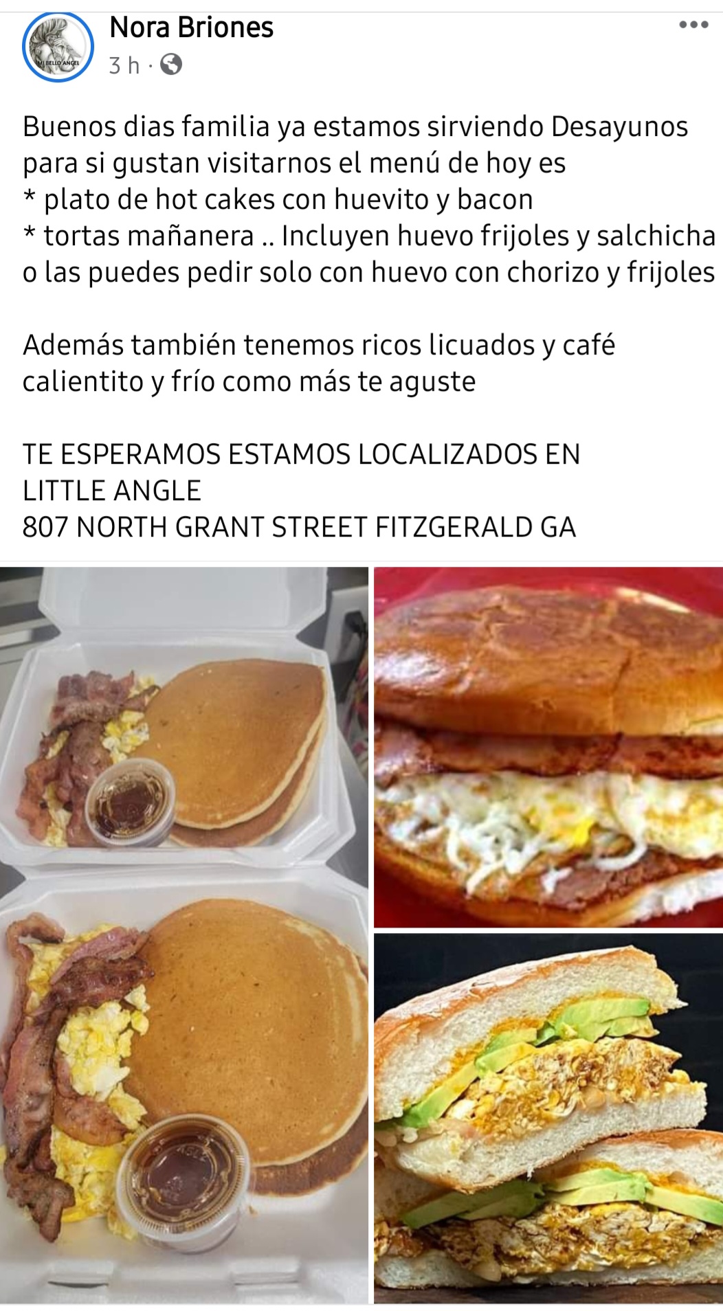 Little Angel Breakfast & Snacks Menu