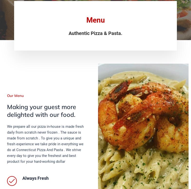 Connecticut Pizza and Pasta Menu