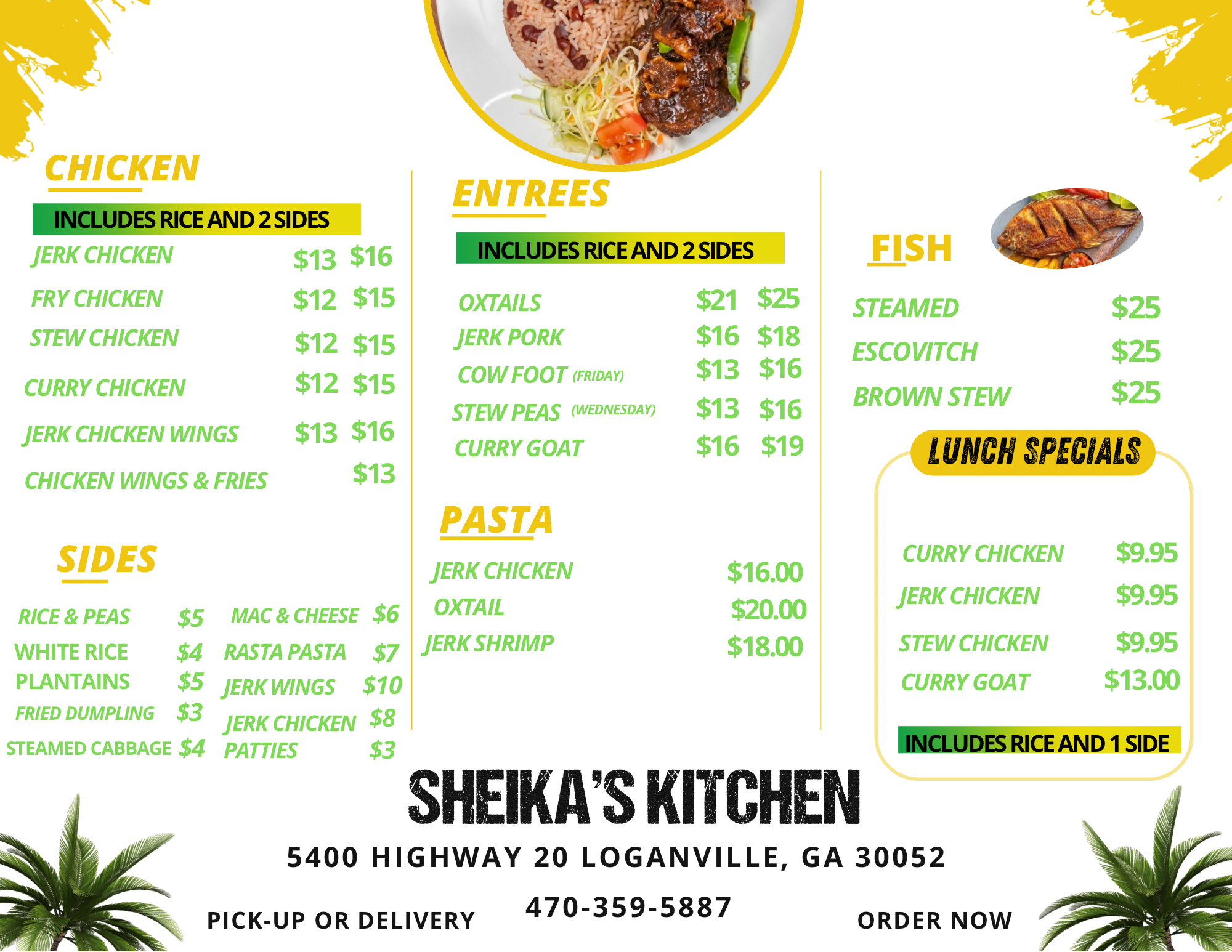 Sheika’s yaad style Jamaican kitchen Menu