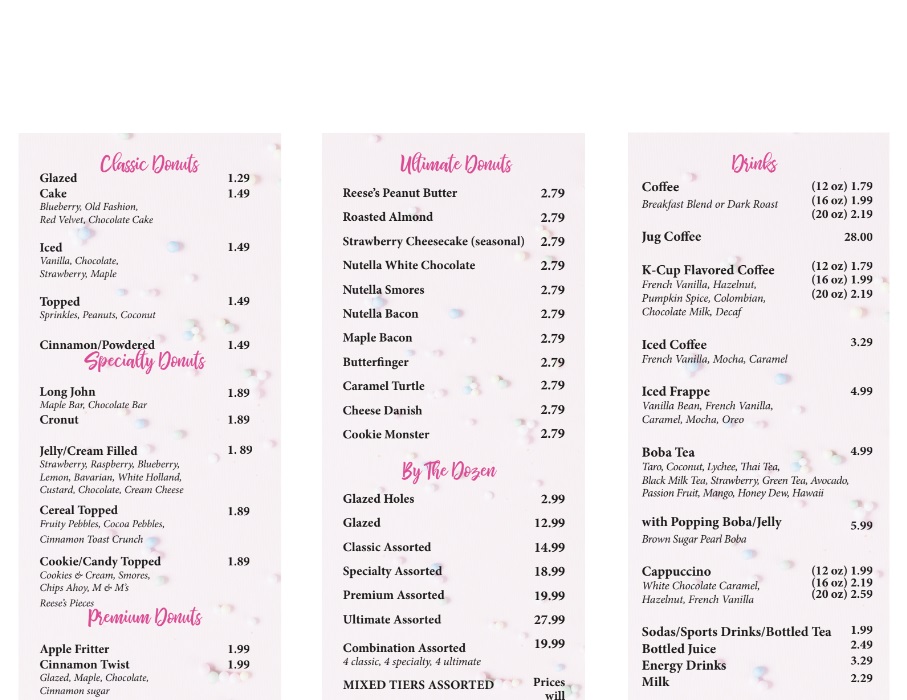 Donut worry#4 Newnan Menu