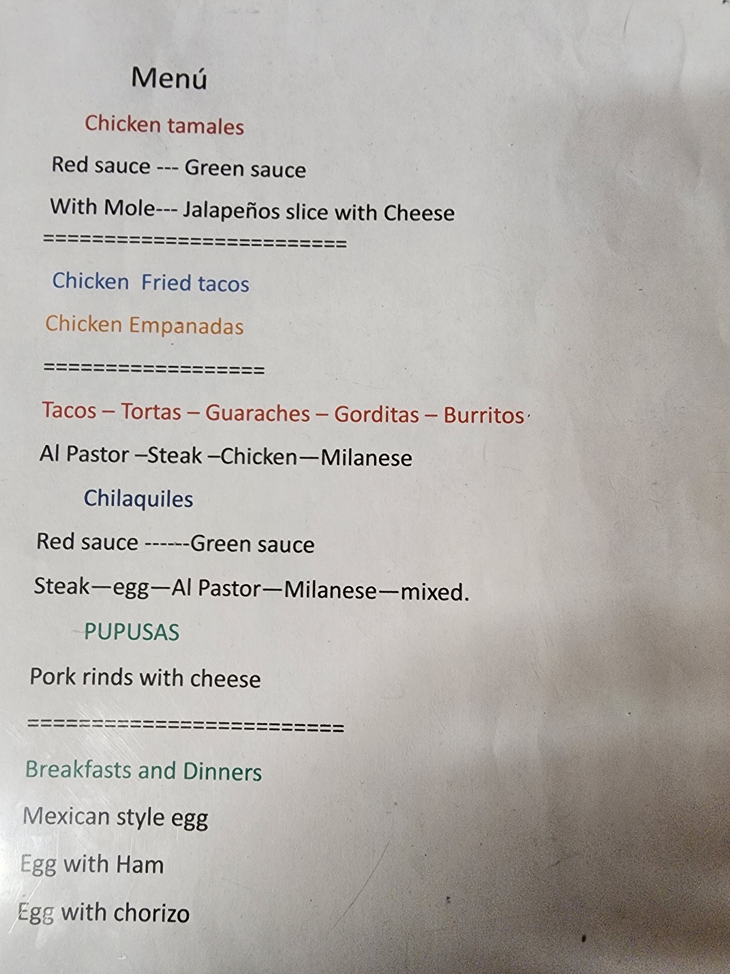 Rio Tinto Restaurant Menu