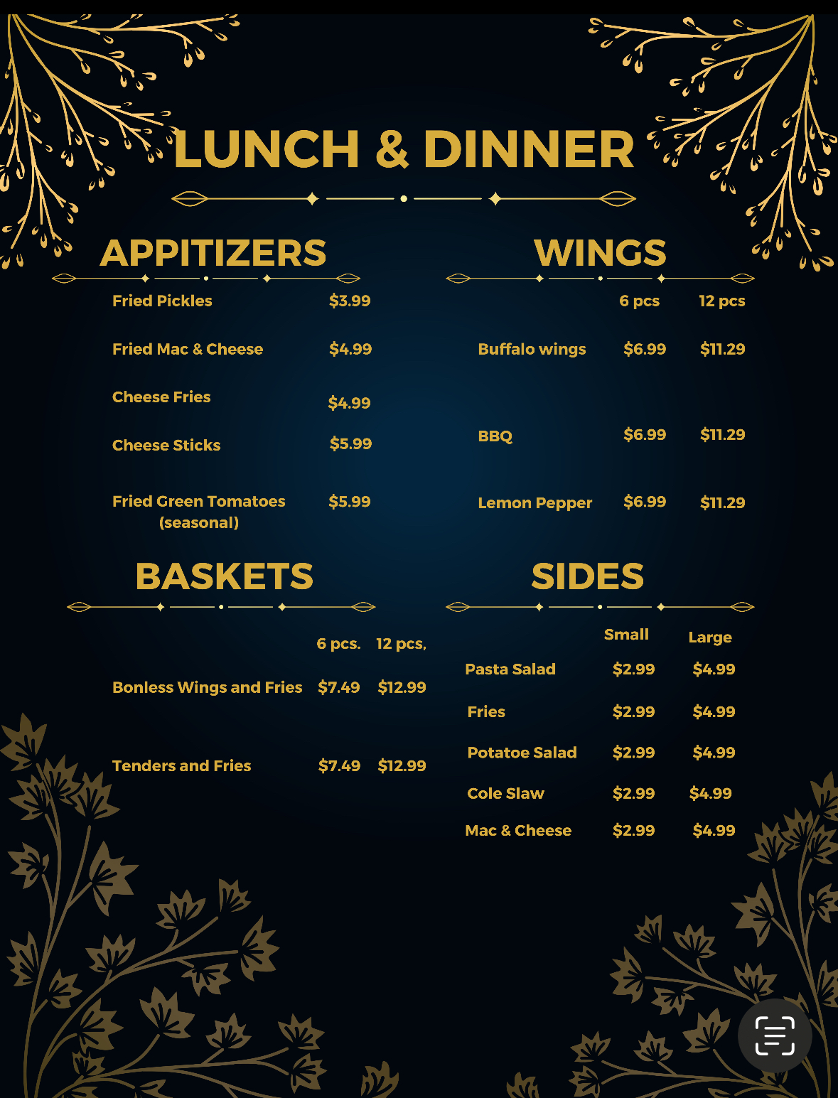 Uncle B's Restaurant Menu