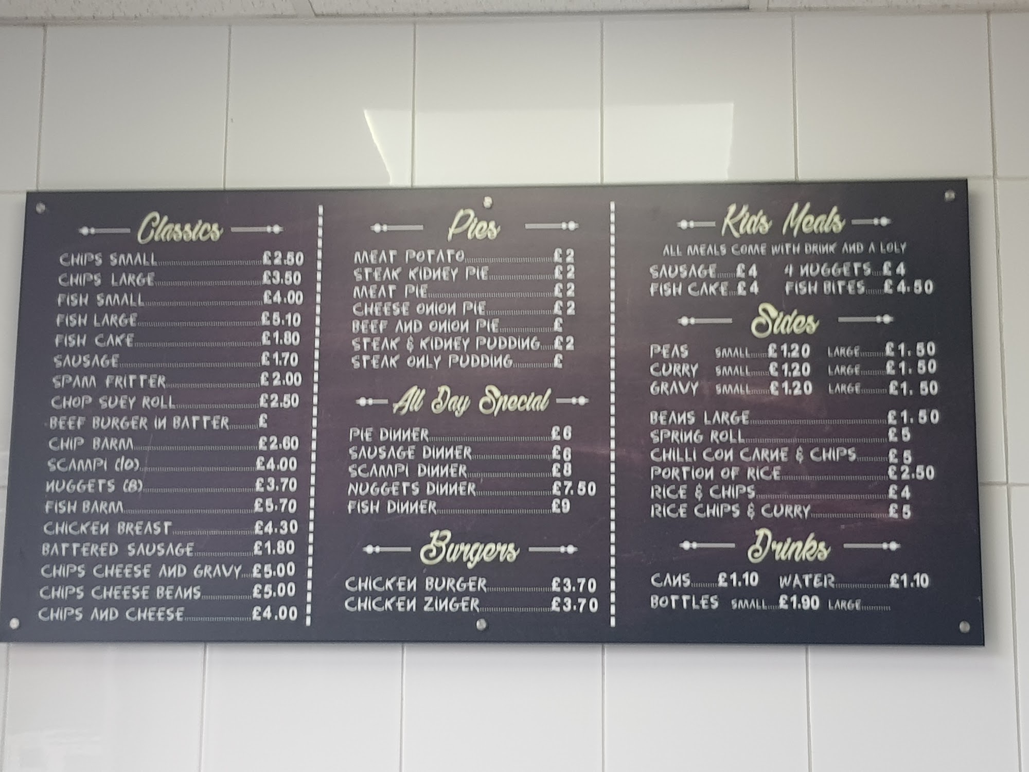 The Helen Street Chippy Menu