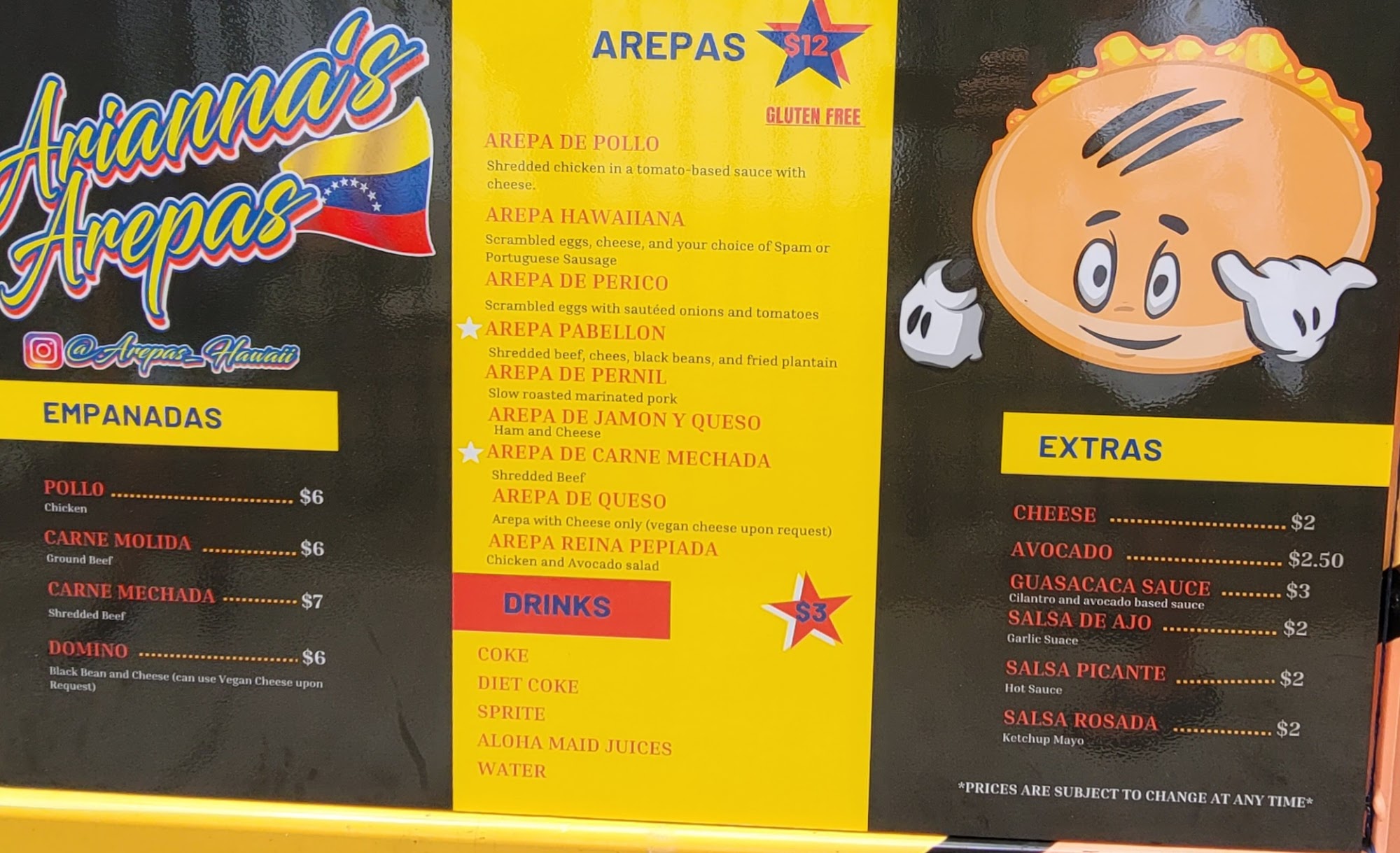 Arianna's Arepas Menu