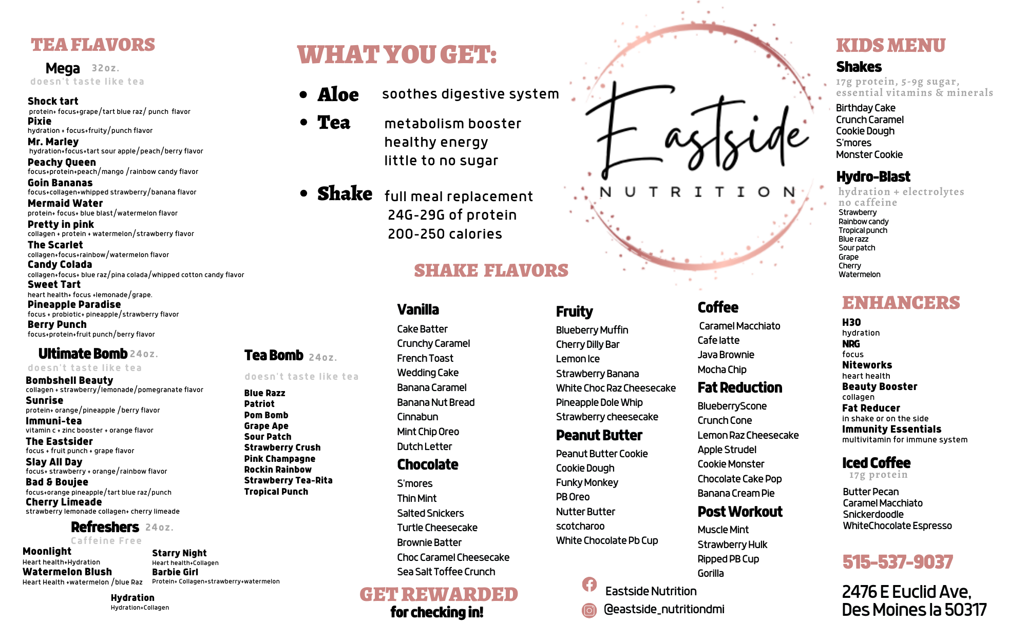 Eastside Nutrition Menu
