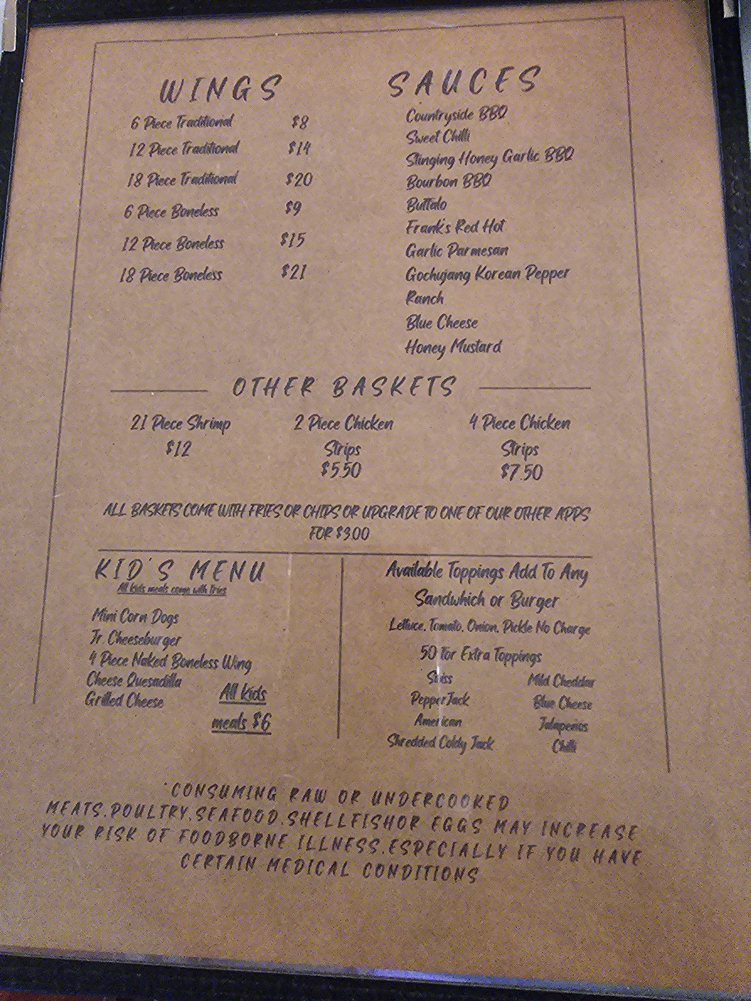 Mr. Ks Bar and Grill Menu