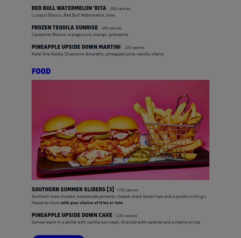 Topgolf Menu