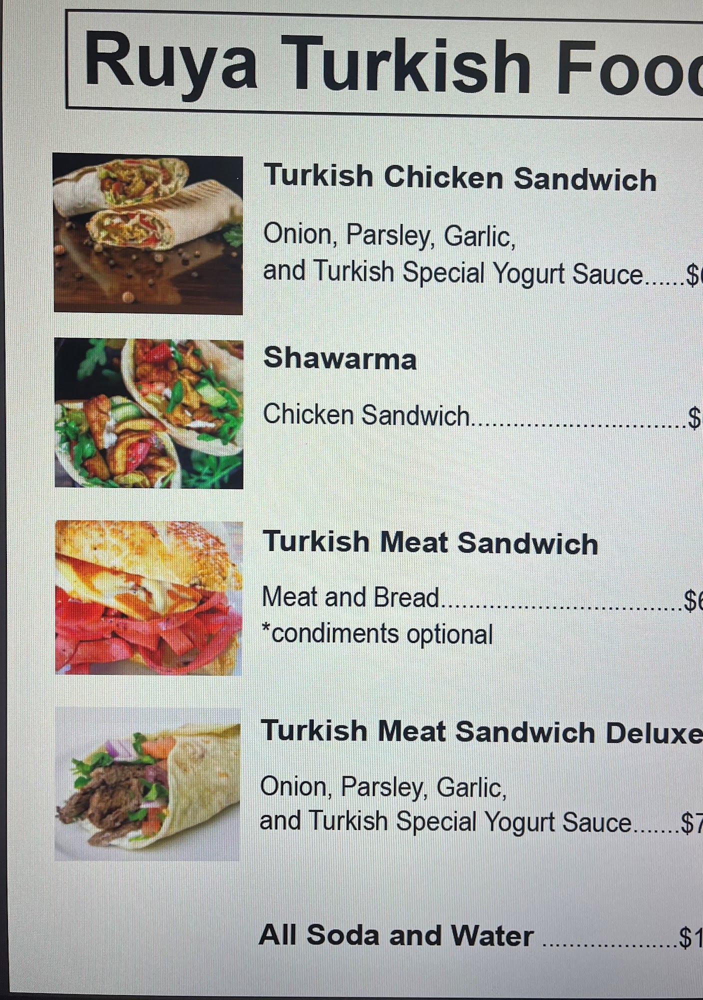 Ruya Turkish Food Menu