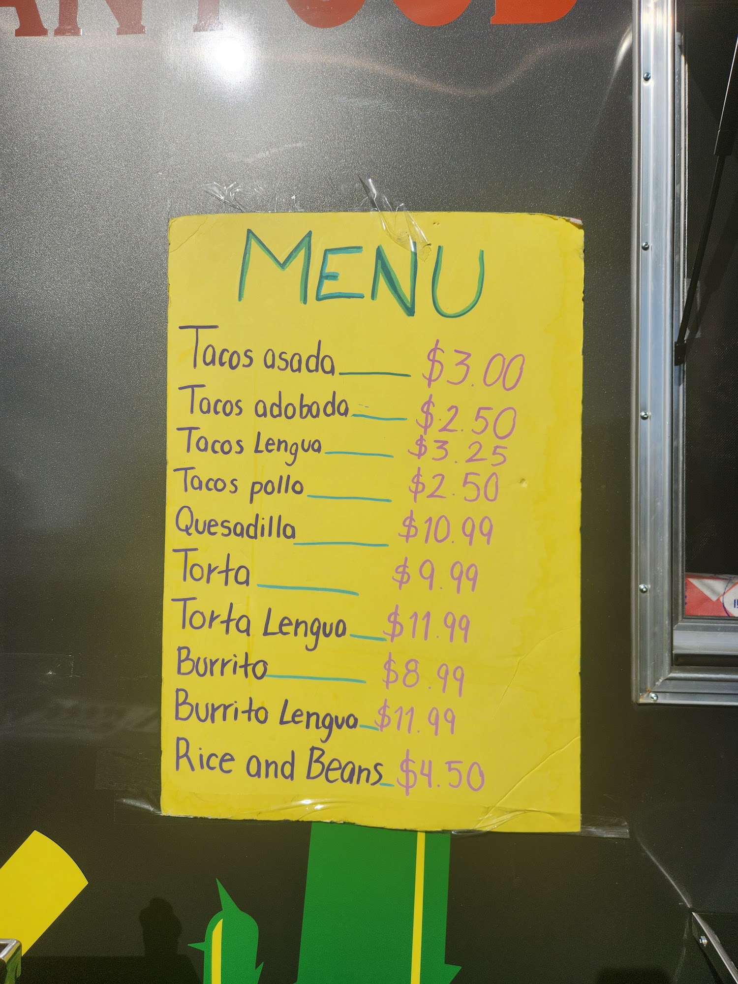Taqueria Barrio Pobre Menu