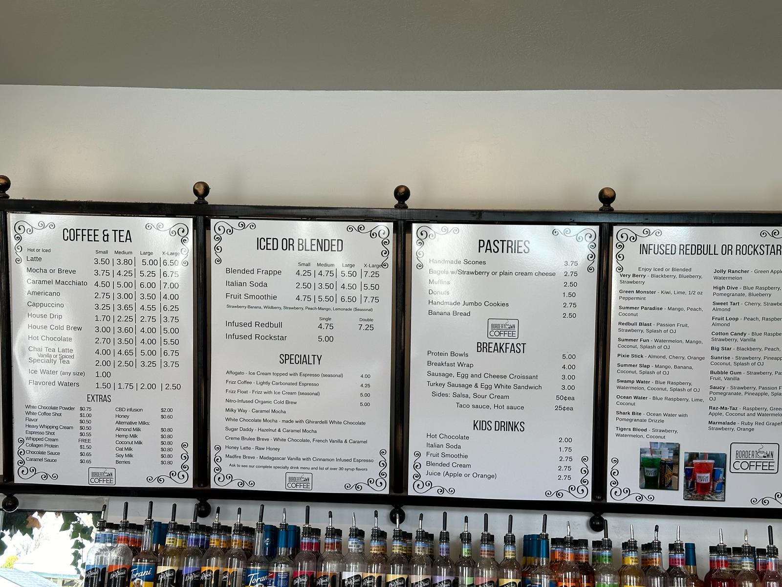 Bordertown Coffee & Bake Shop Menu