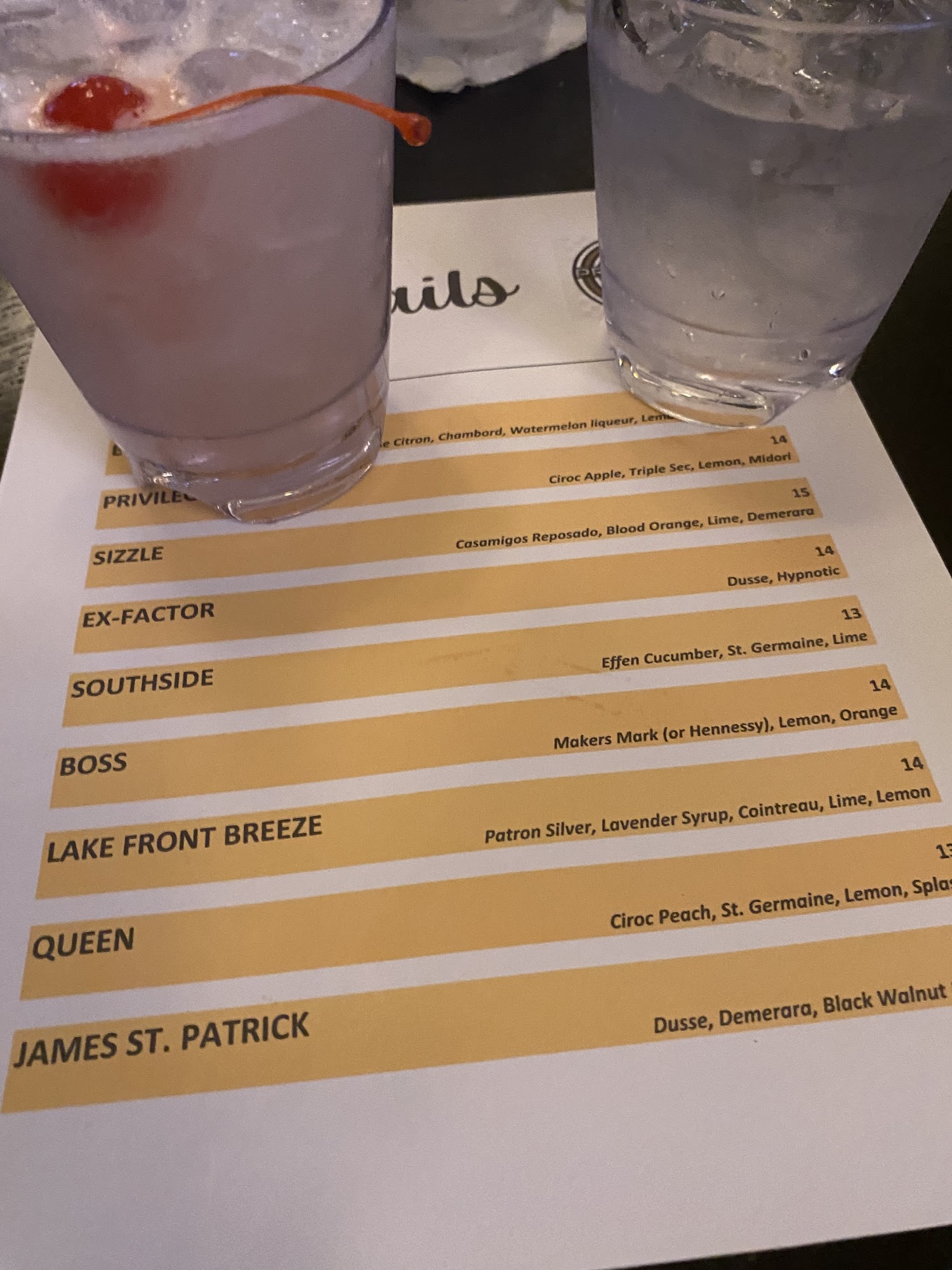 Privilege Restaurant Bar Menu