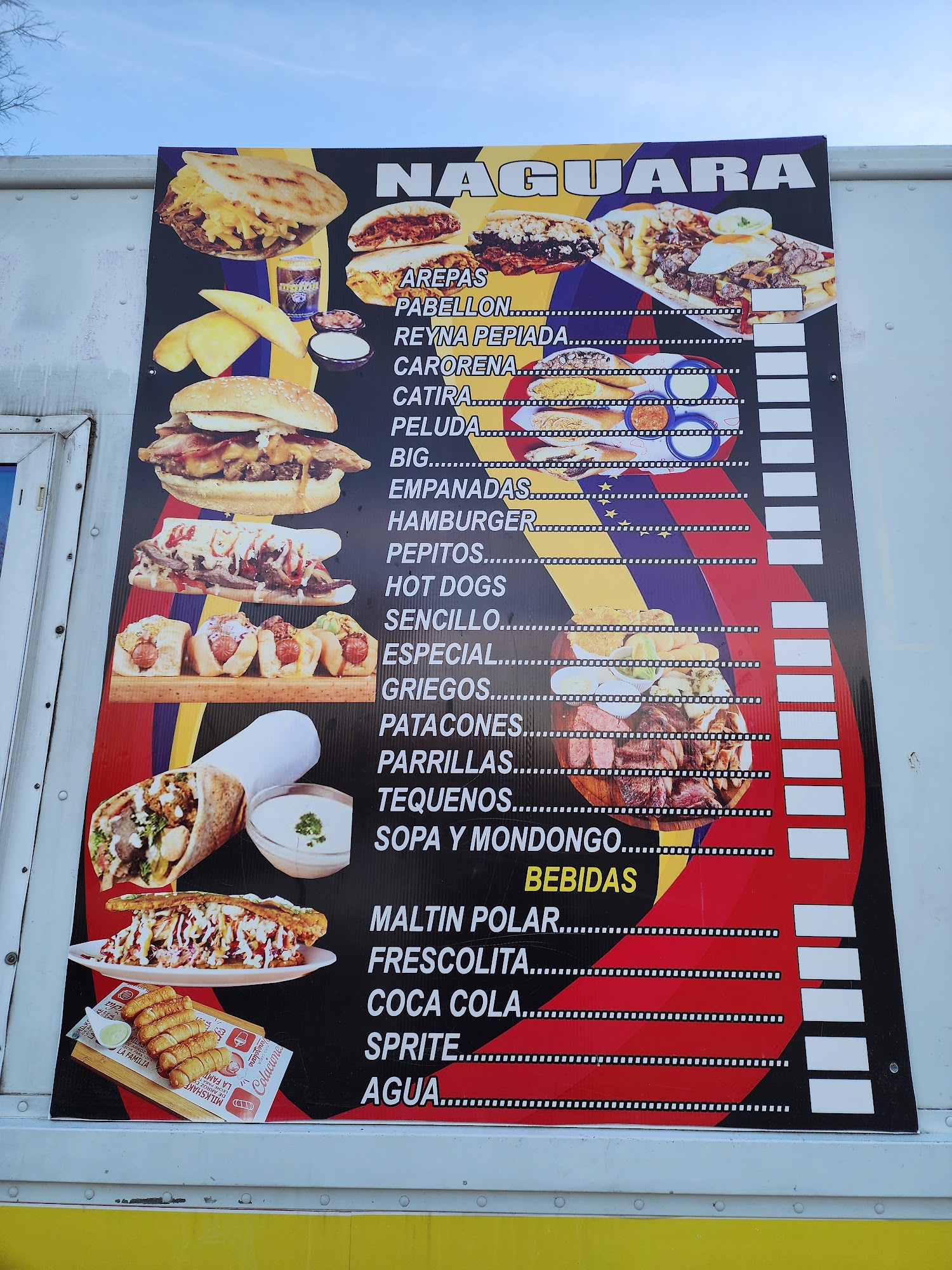 Naguara Arepas Menu