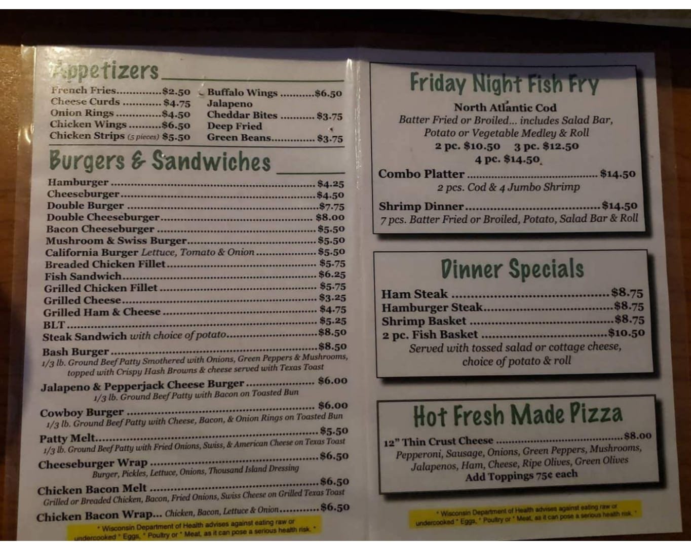 Brenda's Sports Bar & Grill Menu