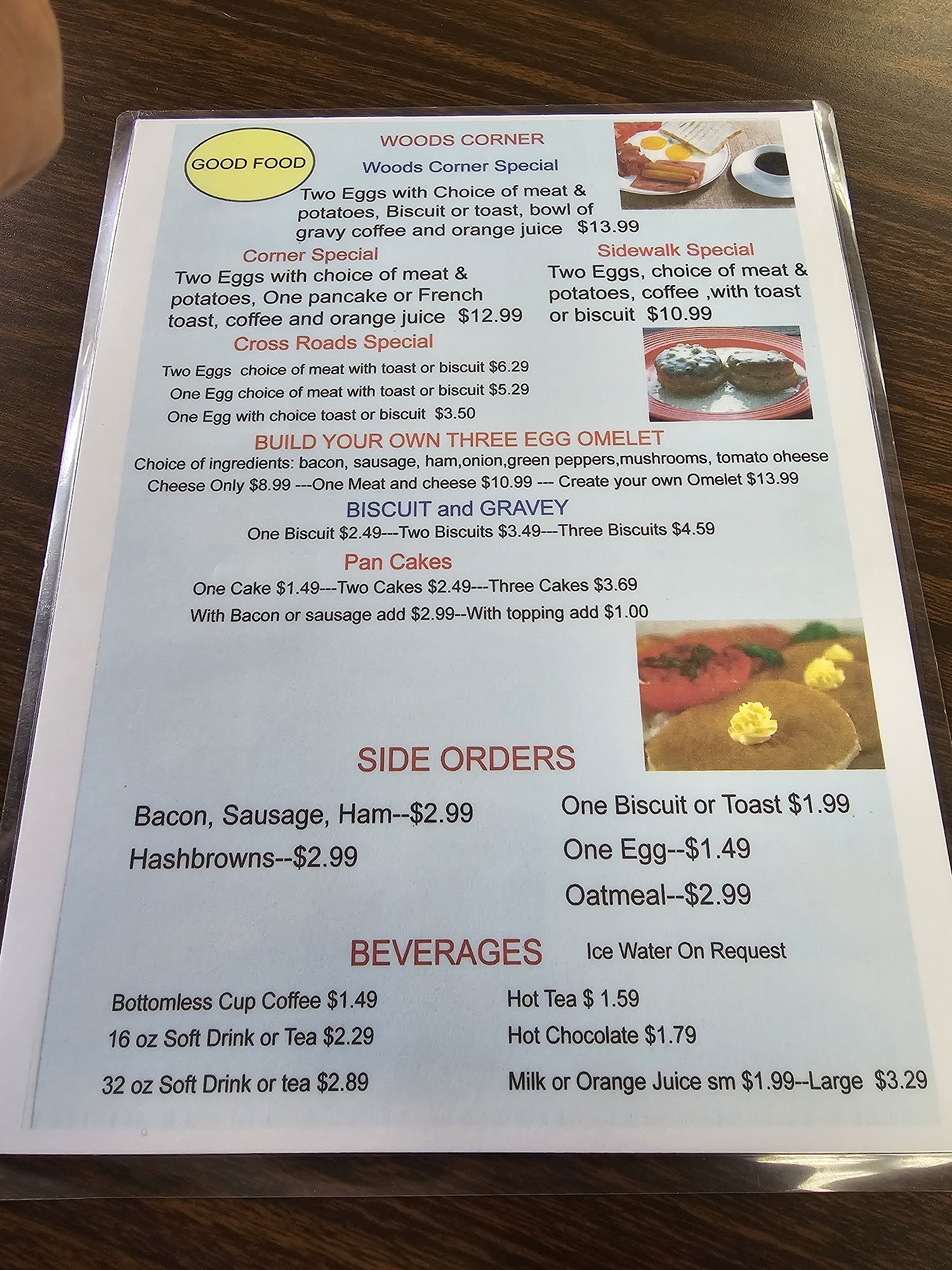 Wood’s Corner Menu