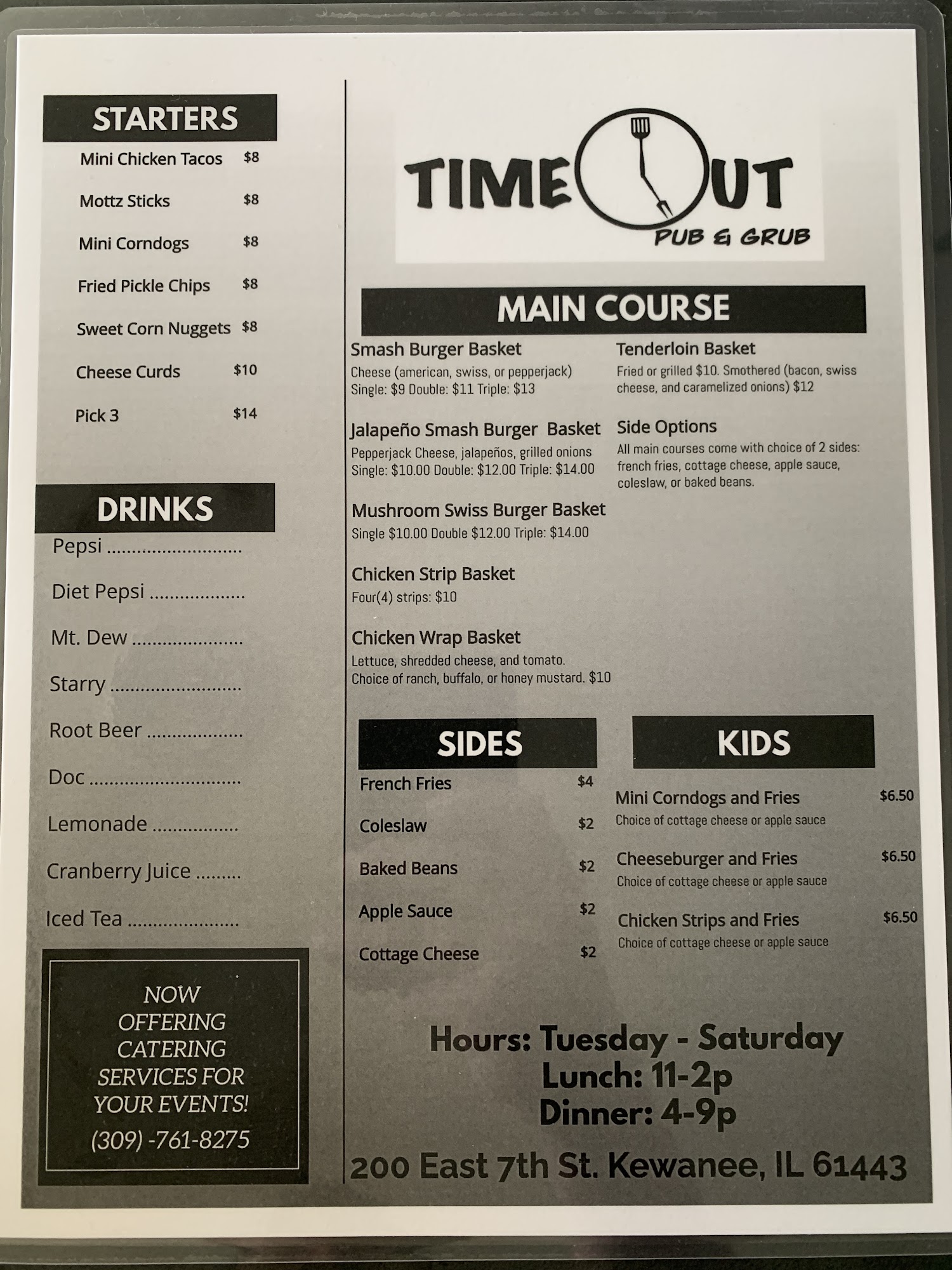 Time Out Pub & Grub Menu