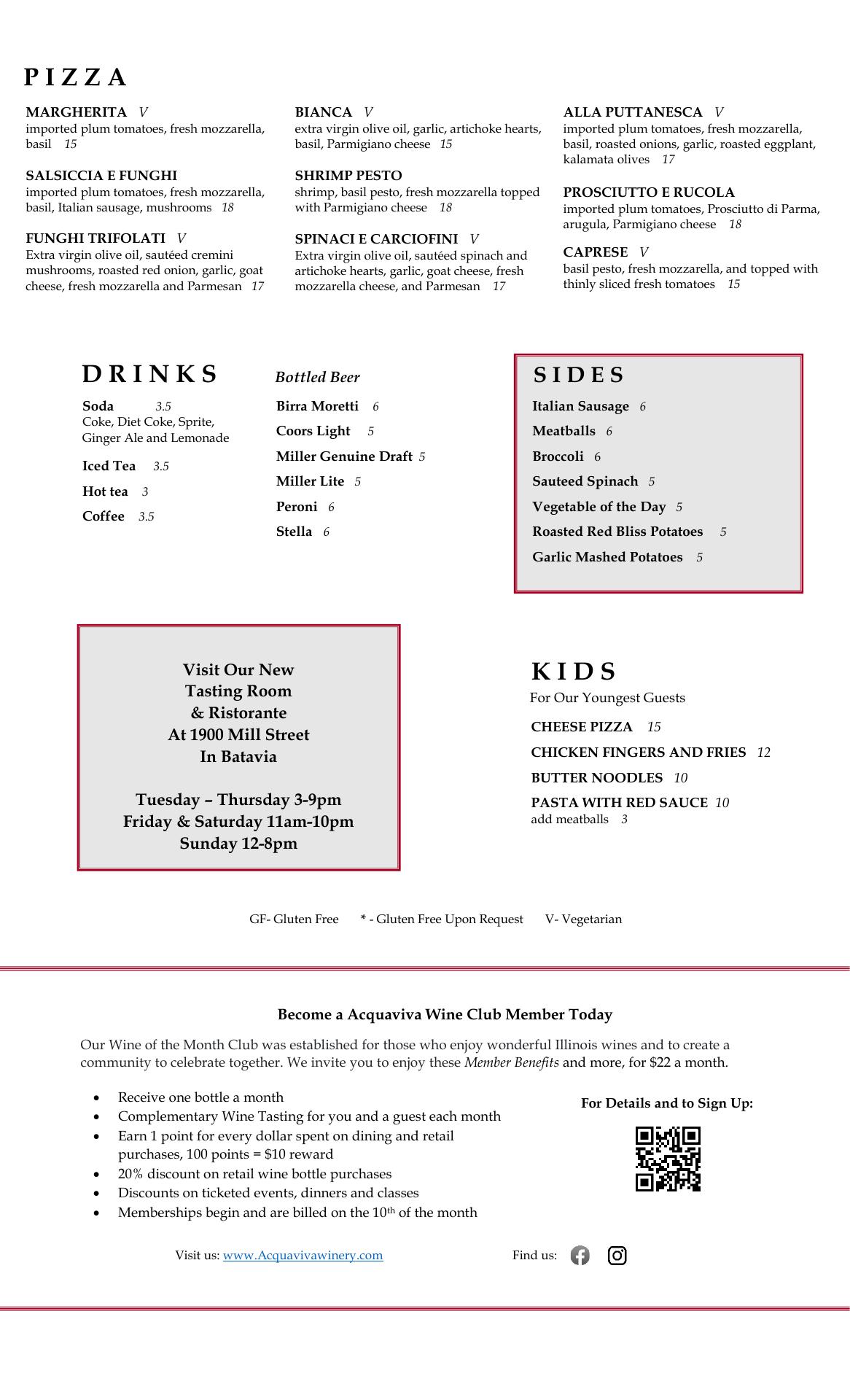 Acquaviva Winery & Ristorante Menu
