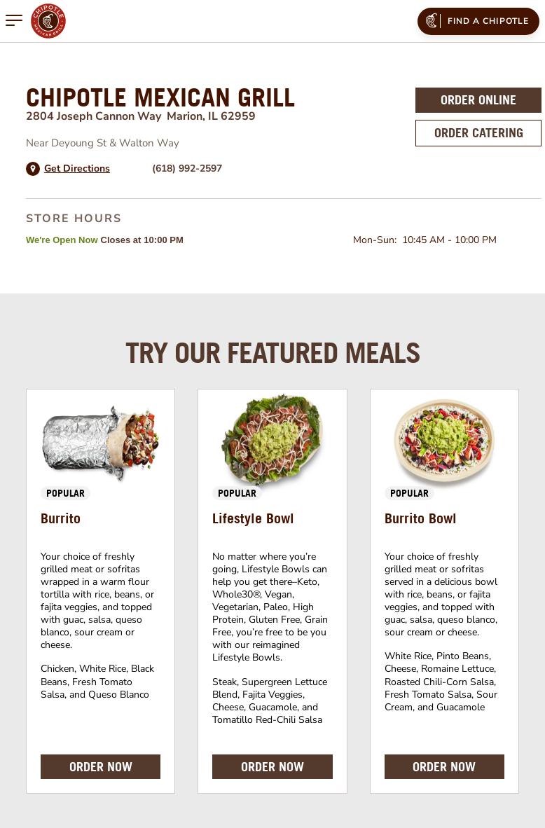 Chipotle Mexican Grill Menu