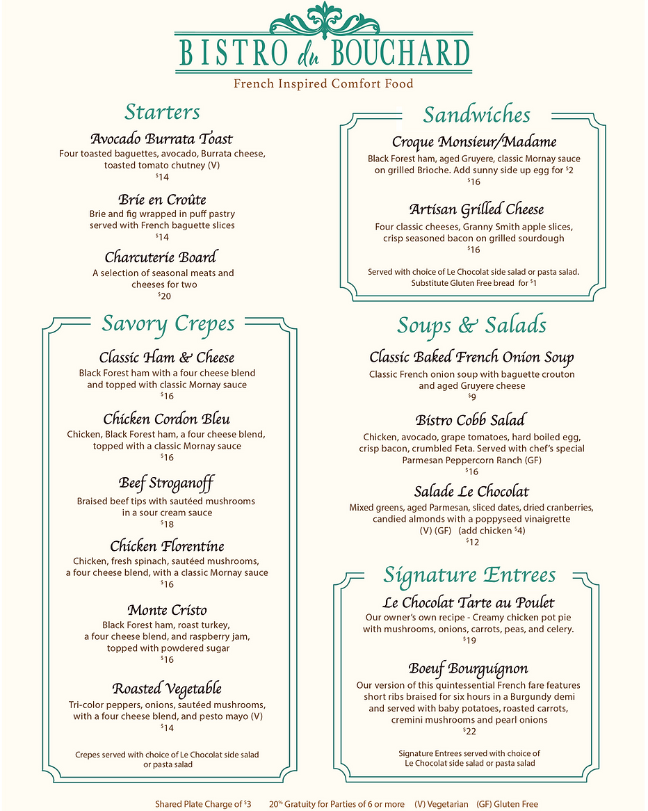 Bistro Du Bouchard Menu