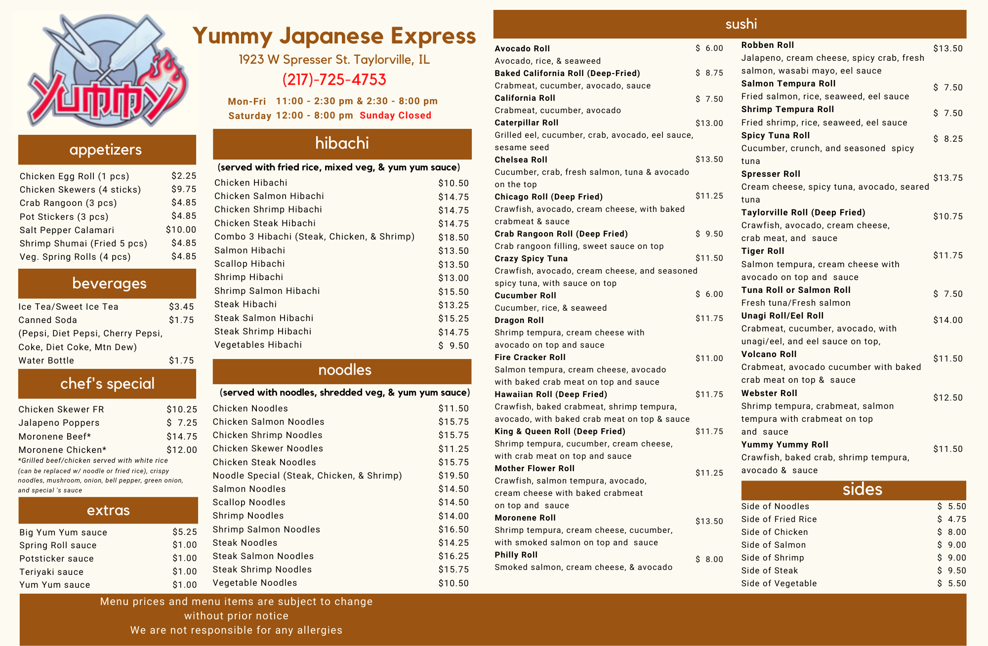 Yummy Japanese Express - TAYLORVILLE 1923 W Spresser St, Taylorville, IL 62568