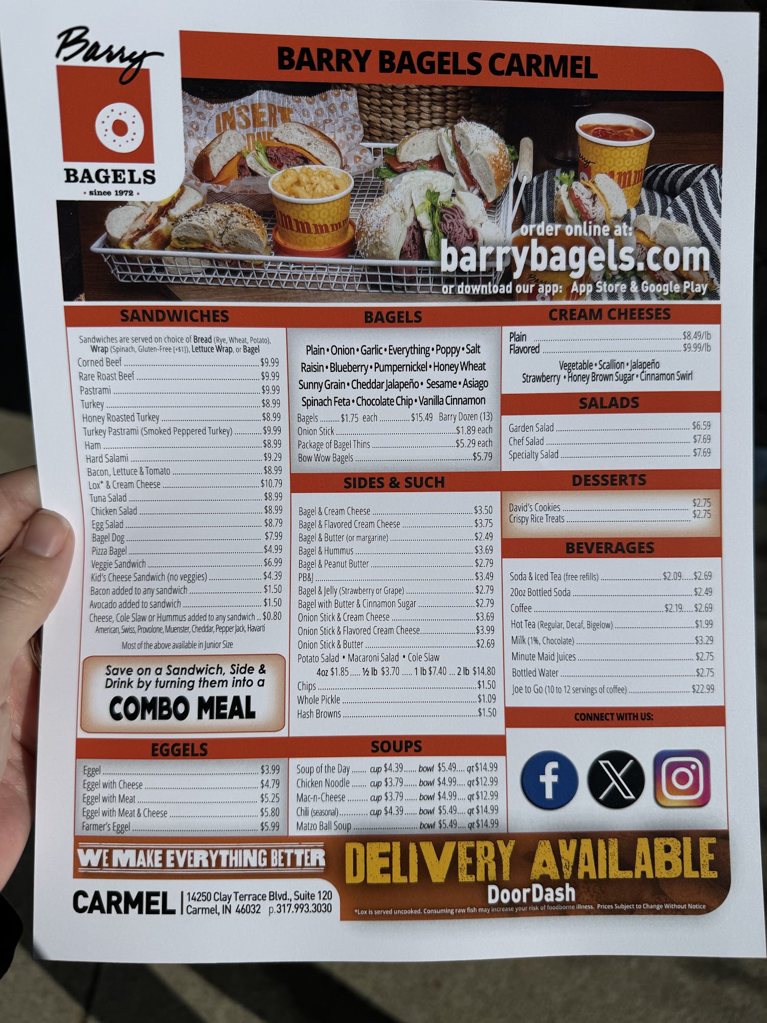 Barry Bagels Carmel Menu