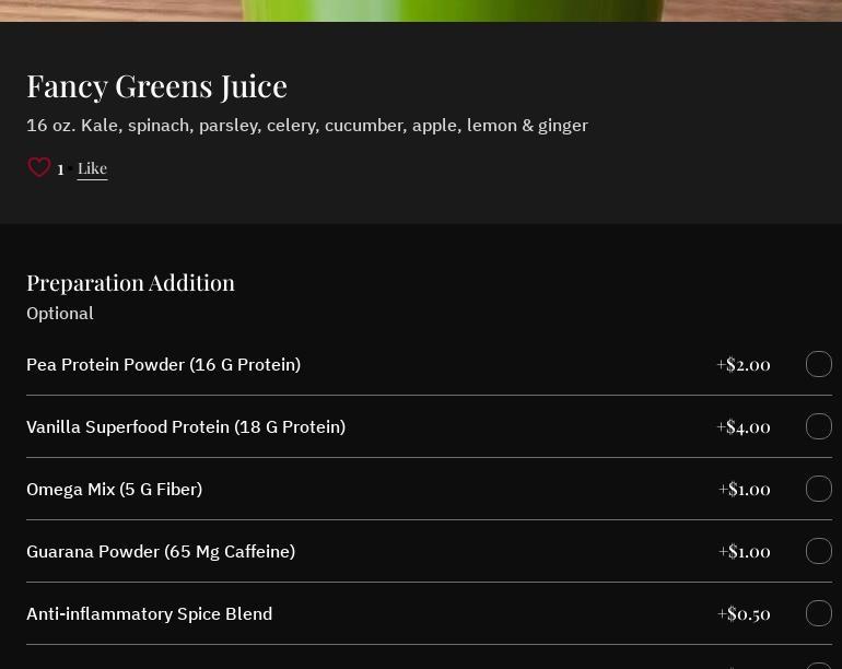 Twenty Two Juice Bar @ Fishers, IN Menu