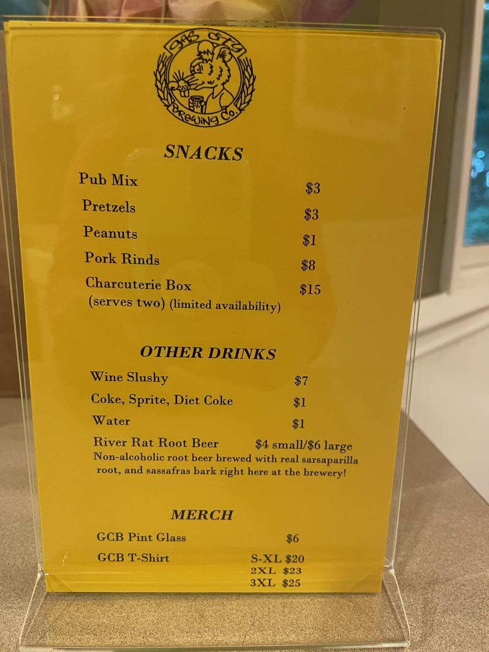 Gas City Brewing Company Menu