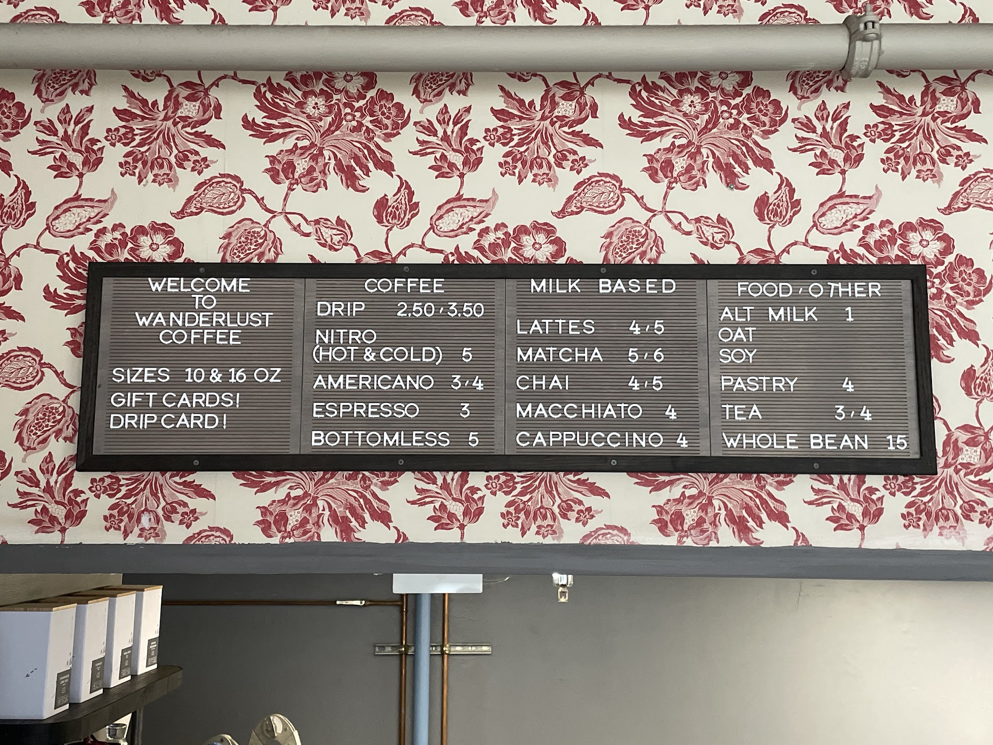 Wanderlust Coffee Roasters Menu