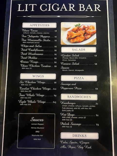 Lit Cigar Bar and Lounge Menu