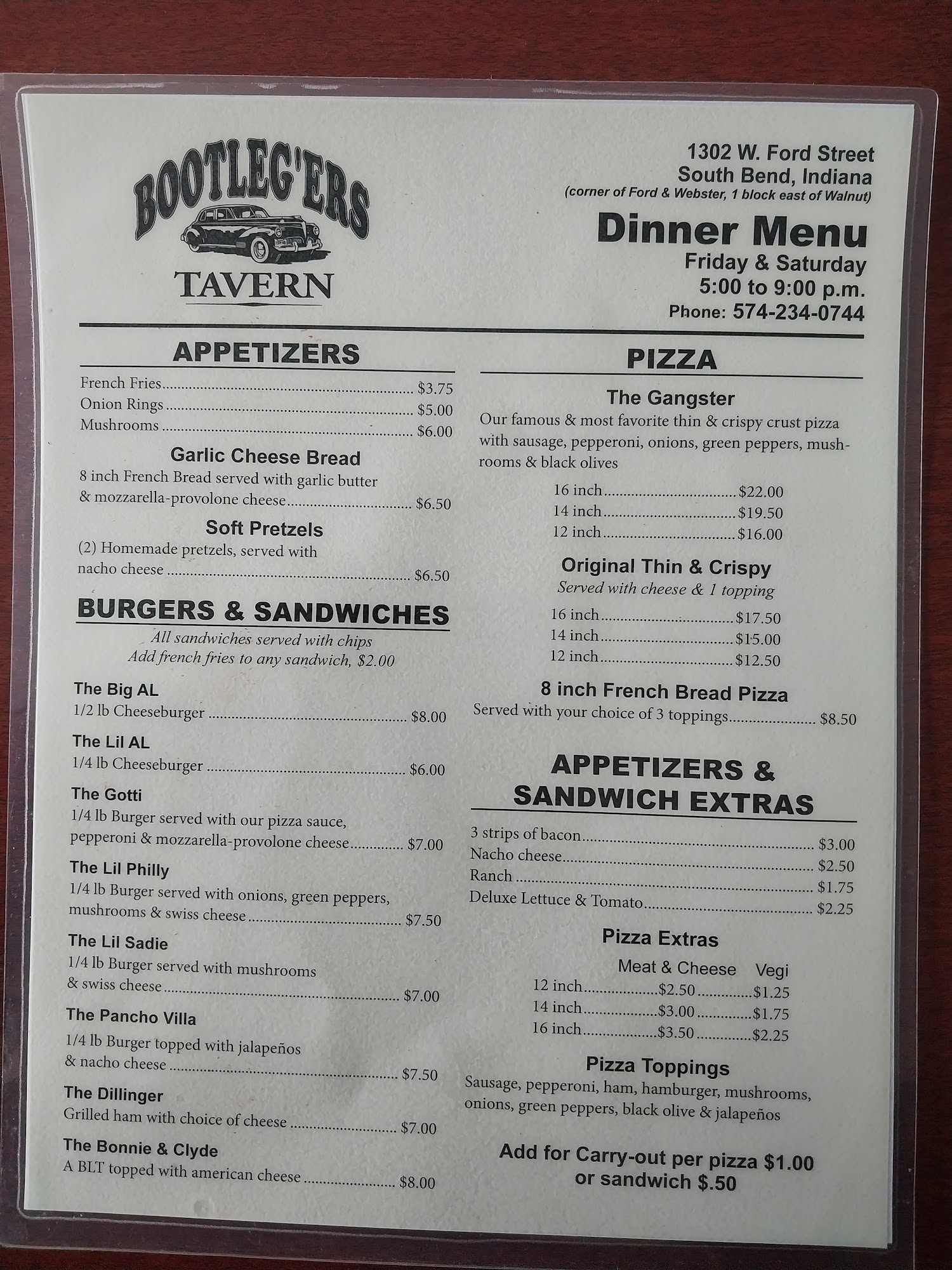 Bootleg'ers Menu